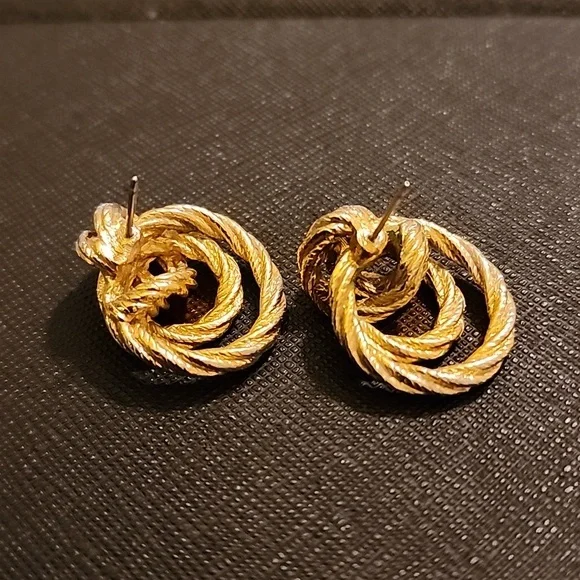 Gold Tone Rope Knot Post Earrings - Picture 5 of 5
